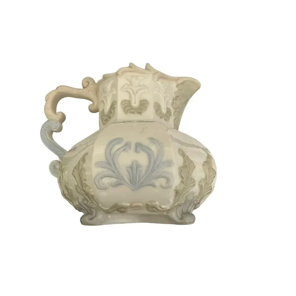 Stunning Capodimonte Italy Beverage Jug Pitcher Decorated Relief Octagon Shape